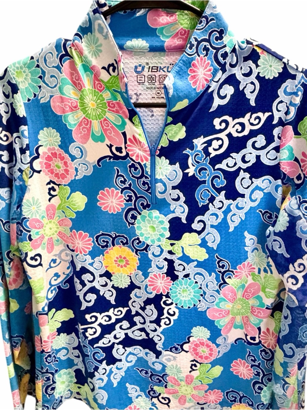 IBKUL UPF 50+ Floral Scroll Print Quarter Zip Pullover Top Women’s Medium - Picture 2 of 4